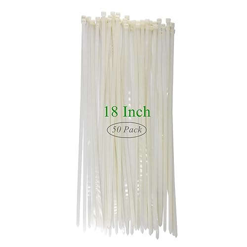 HAODE FASHION White Zip Ties Clear 18 Inch Heavy Duty, Cable Ties 50 Pieces, Long Zip Tie 120 lbs Strength Thick 0.3 inch, Large Plastic Cord Tie