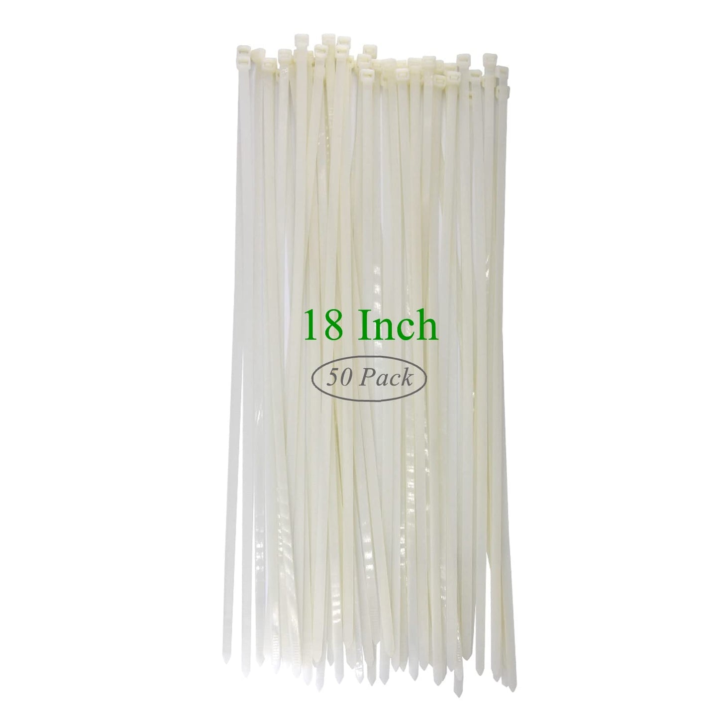HAODE FASHION White Zip Ties Clear 18 Inch Heavy Duty, Cable Ties 50 Pieces, Long Zip Tie 120 lbs Strength Thick 0.3 inch, Large Plastic Cord Tie