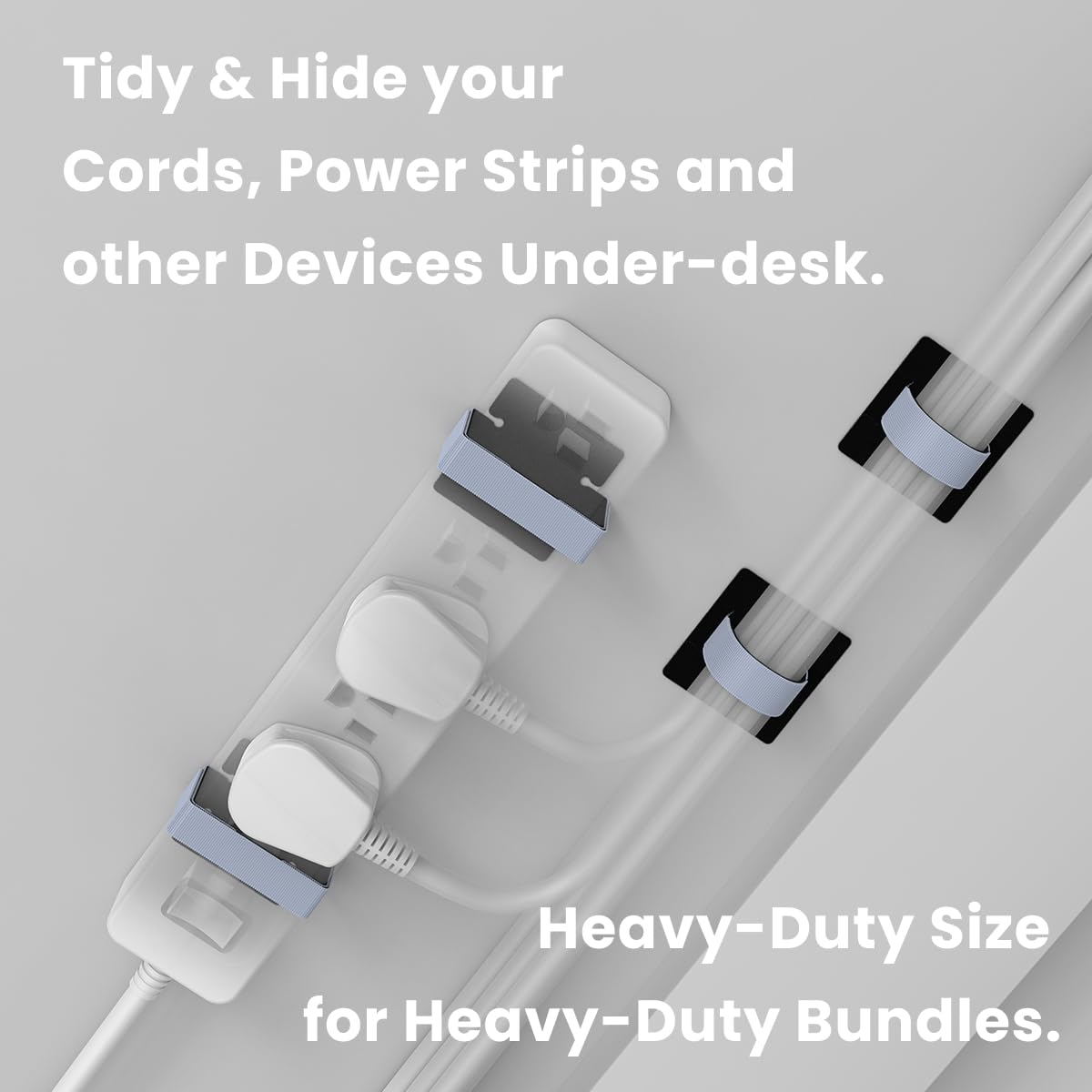 Under Desk Cord Management Straps, Adhesive-Backed Heavy-Duty Reusable Mounting Straps, Cable Management, Self Adhesive Hook and Loop Strap Set,