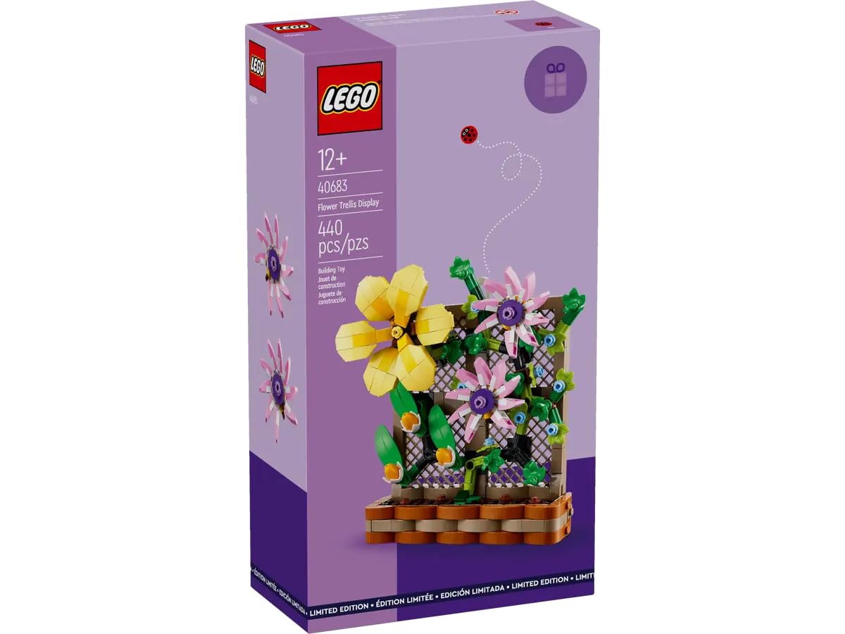 LEGO Flower Trellis Display 40683 - Spring Floral Home Decor Set with Vibrant Blooms and Trellis Detailing for Kids and Adults (440 pcs)