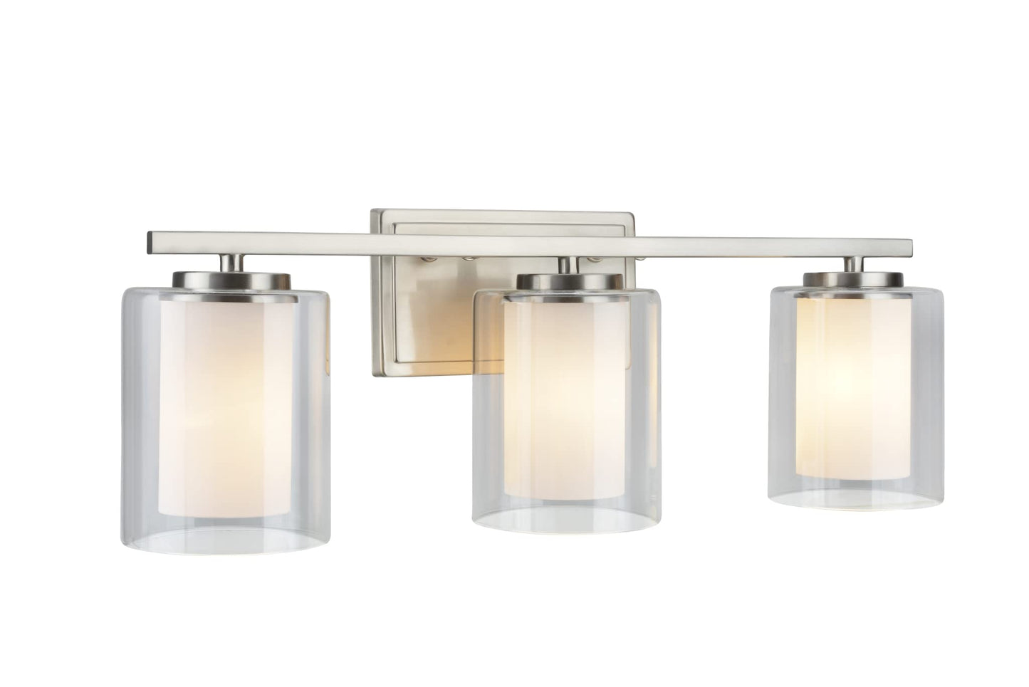 Aspen Creative 62103A, Three-Light Metal Bathroom Vanity Wall Light Fixture, 23" Wide, Transitional Design in Satin Nickel with Clear Glass Shade