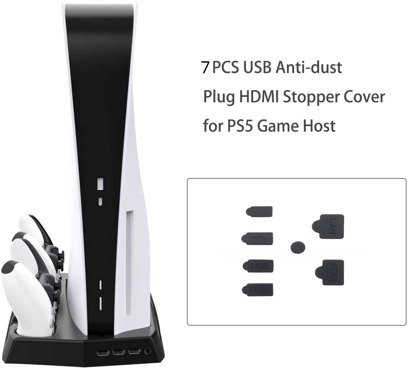 PS5 Silicone Dust Plugs Set,PS5 Pro/Slim USB HDMI Interface Anti-dust Cover Dustproof Plug for PlayStation 5 Console Accessories-7Pcs(Black)