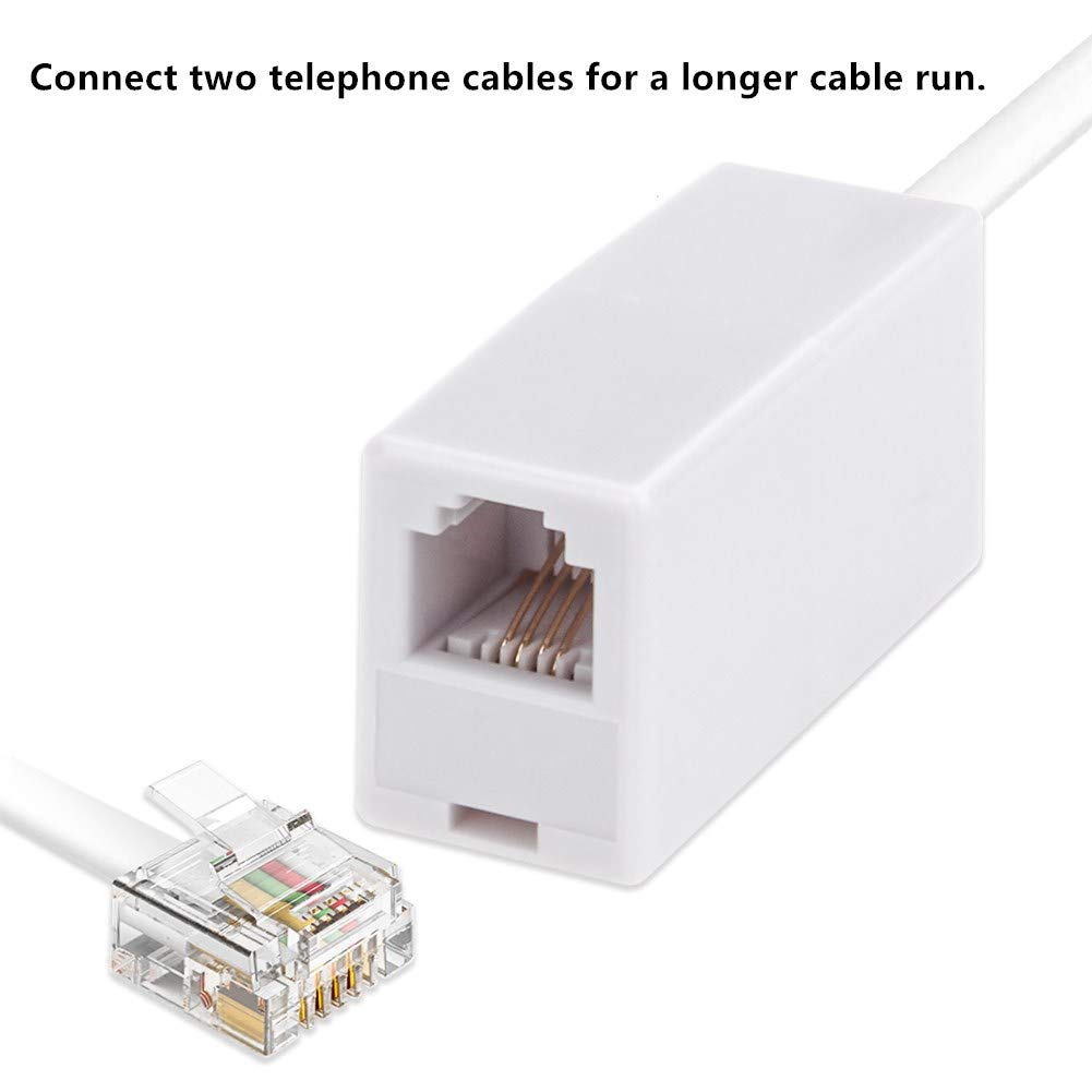 RFAdapter RJ11 Coupler, 2 Pack Telephone Phone Line Connector Coupler RJ11 6P4C Inline Keystone Jack Female to Female Straight Telephone Cable Cord