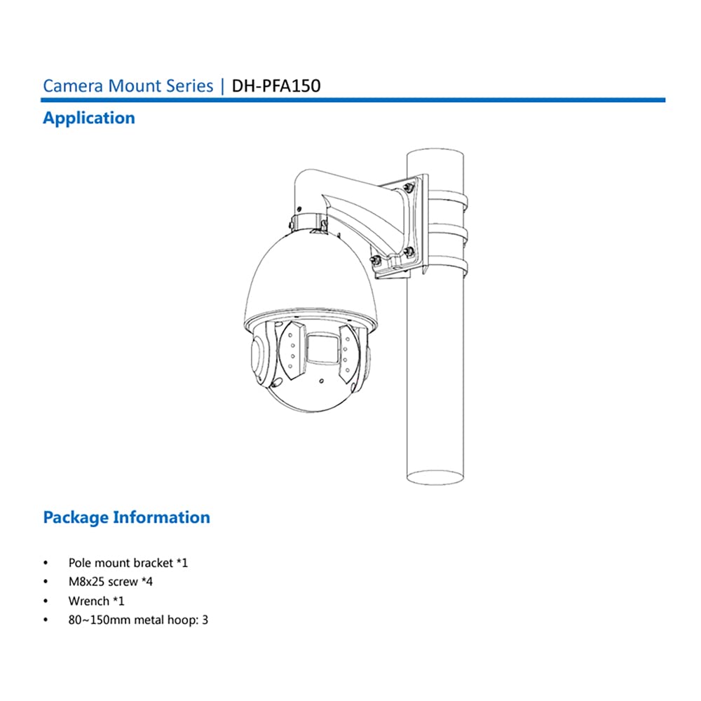 PFA150 Pole Mount Bracket for Dahua IP and CVI Cameras, White, Pack of 1