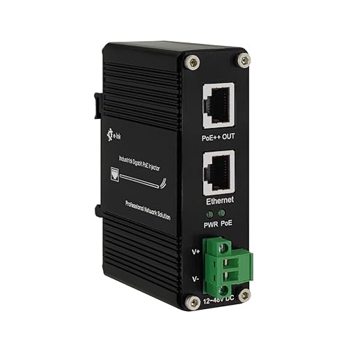 Elenzk Industrial Gigabit PoE++ Injector Hardened IEEE802.3at/bt 95W PoE Adapter with 12-48VDC Input DIN-Rail and Wall Mount