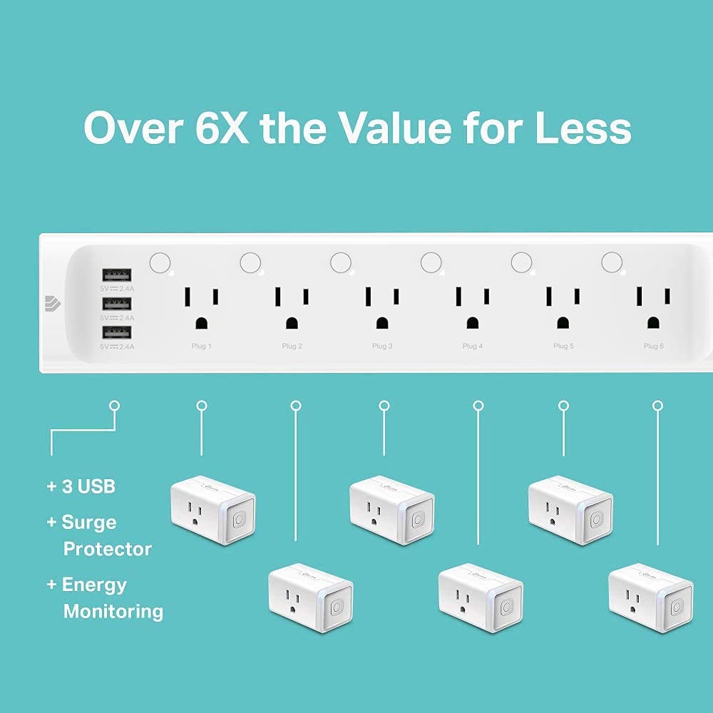 Kasa Smart Plug Power Strip HS300, Surge Protector with 6 Individually Controlled Smart Outlets and 3 USB Ports, Works with Alexa & Google Home, No