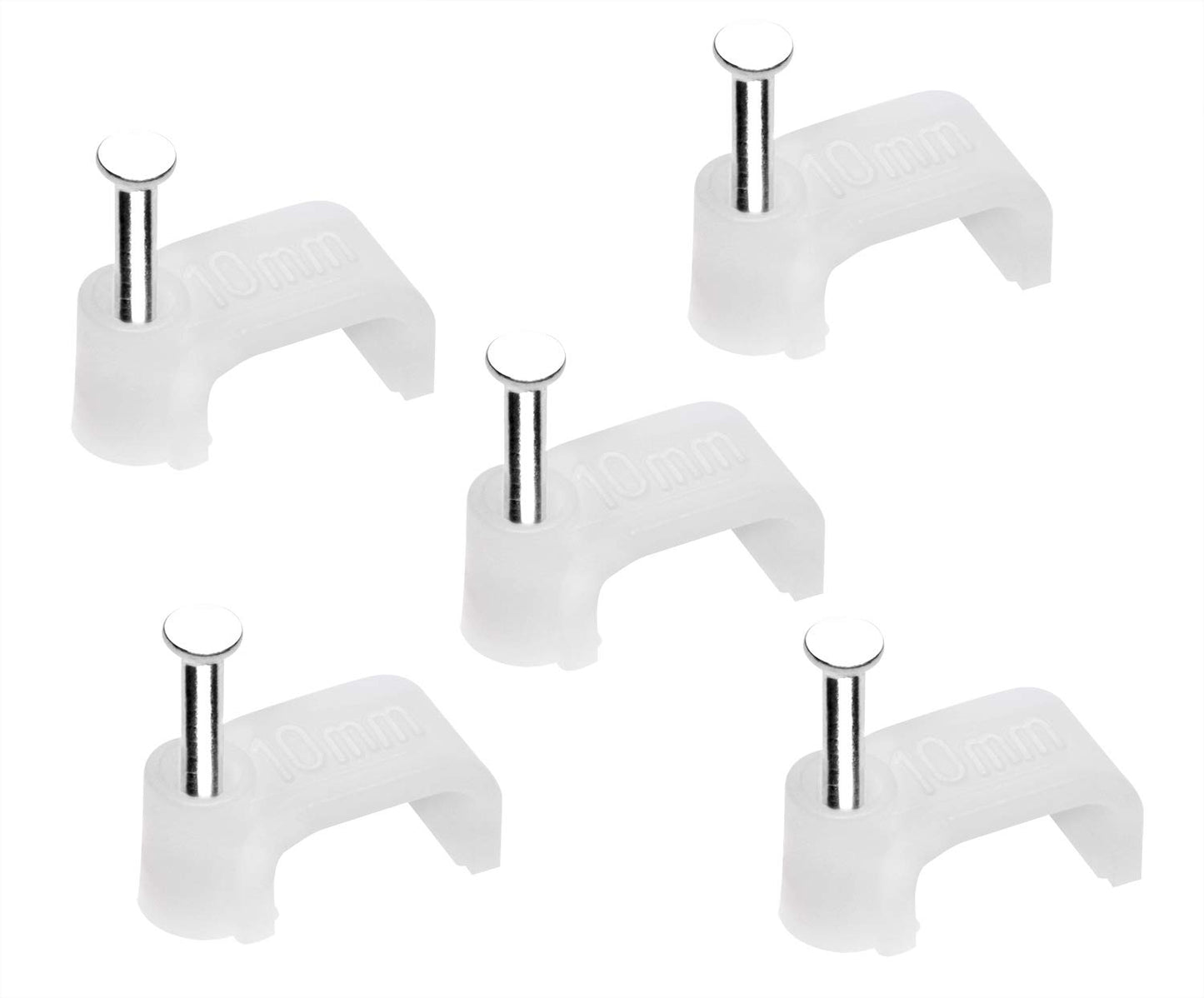 Mini Skater 10mm Square White Nylon Wire Cable Clips Electrical Ethernet Cord Clamp Management with Steel Nail,200Pcs