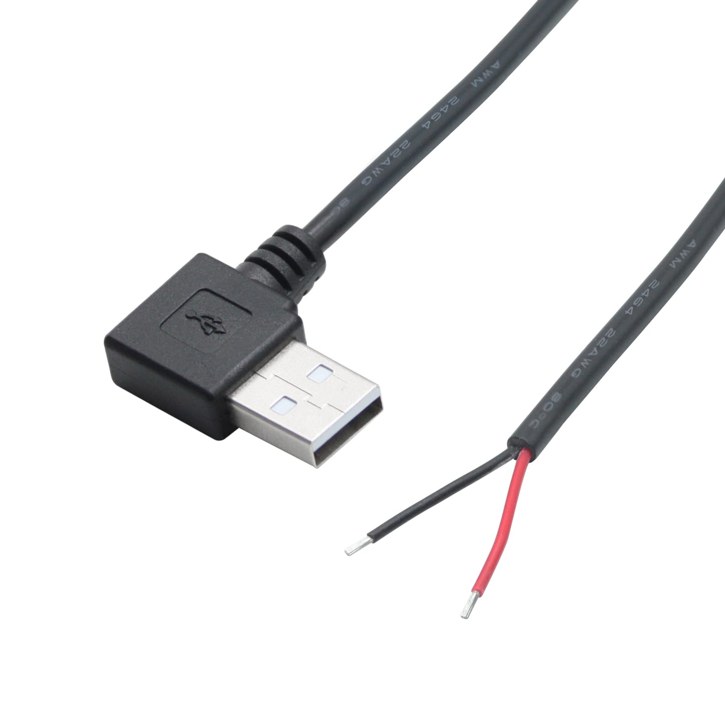 Maixbomr 90 Degree USB 2.0 Male Plug 2 Pin Bare Wire,1M/3FT USB A Male 2Pin Pigtail Open End Power Cable,for 5V/3A USB Equipment Installed or DIY