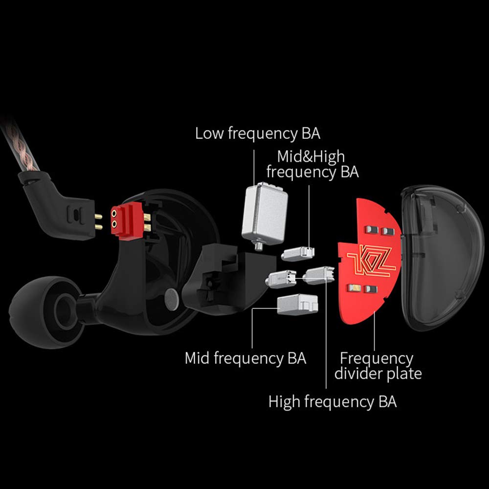 Linsoul KZ AS10 5BA HiFi Stereo in-Ear Earphone High Resolution Earbud Headphone with 0.75mm 2 pin Cable, Five Balanced Armature Drivers, Noise
