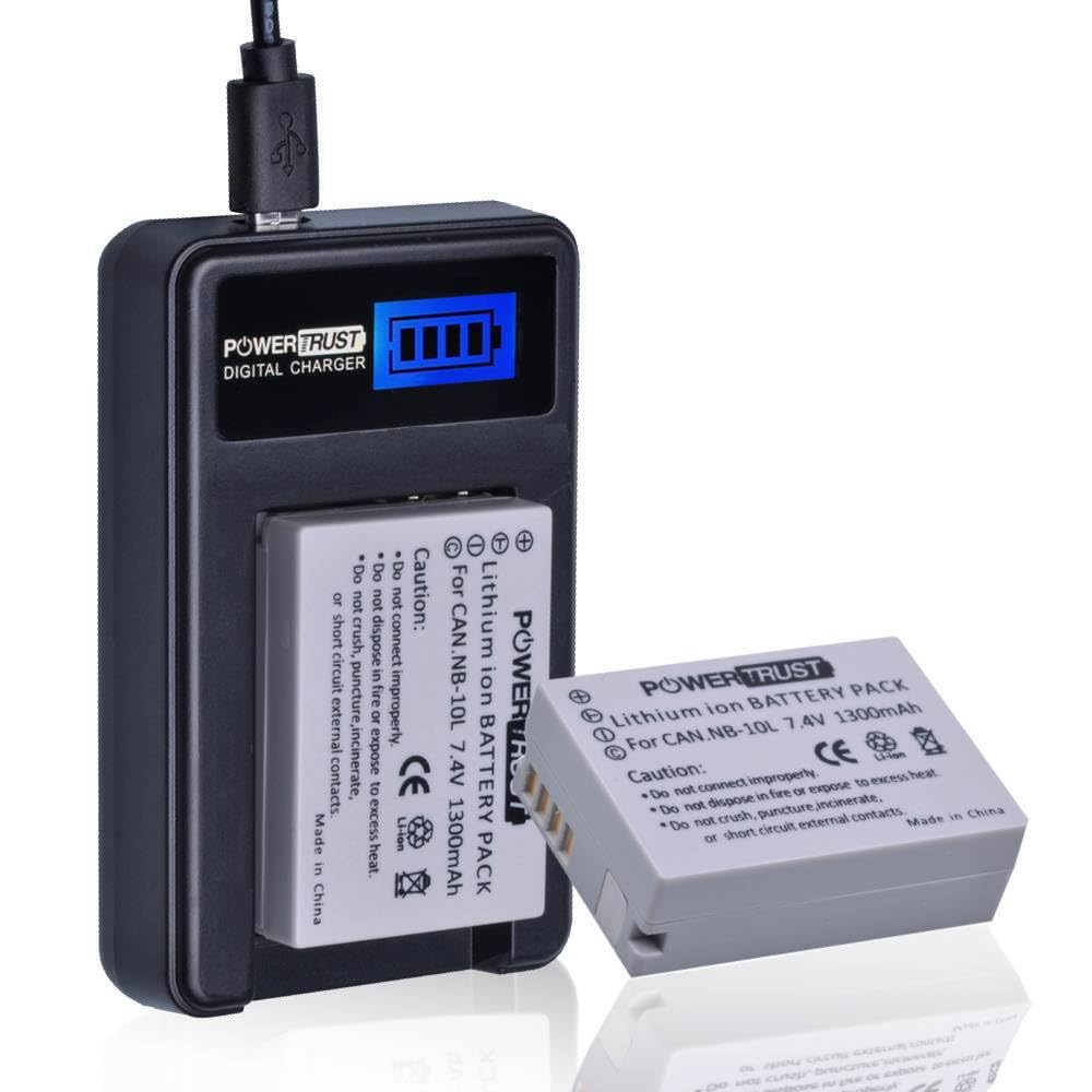 PowerTrust 2 Pack NB-10L Camera Battery and LCD USB Charger for Canon G1X G15 G16 SX40HS SX50HS SX60HS SX40 SX50 HS