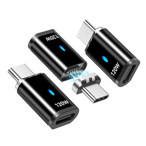 HESKUL 120W USBC Magnetic Adapter 3Pack Straight Magnetic USB C Connector 5Pins USB2.0 480Mbps Data Transfer for USB C Laptops, Tablets, Phones, Black