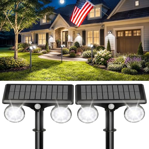 POOWUUDT Solar Spot Lights Outdoor Waterproof 2Pack,Solar Uplights Motion Sensor Landscape Lighting for Outside Yard Garden Pathway,Solar Tree