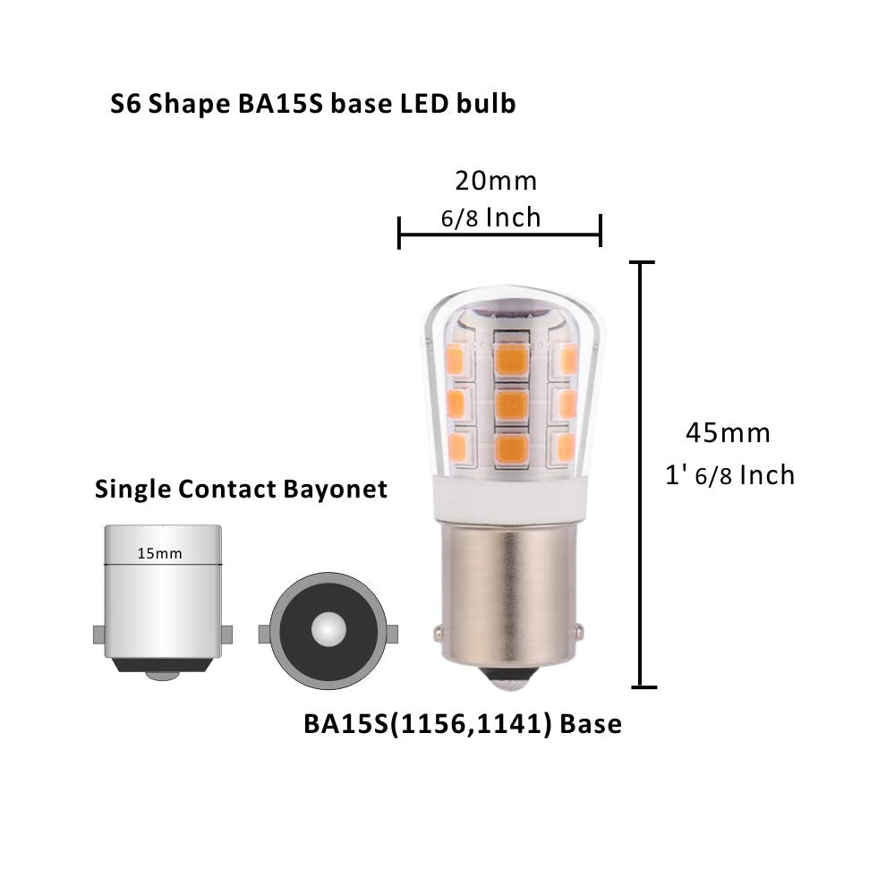 1156 1141 93 12V Low Voltage BA15S Bayonet LED Light Bulb - 2.5W 330lm Equivalent to 35W S8 Incandescent - Warm White 3000K - Pack of 4 for Landscape
