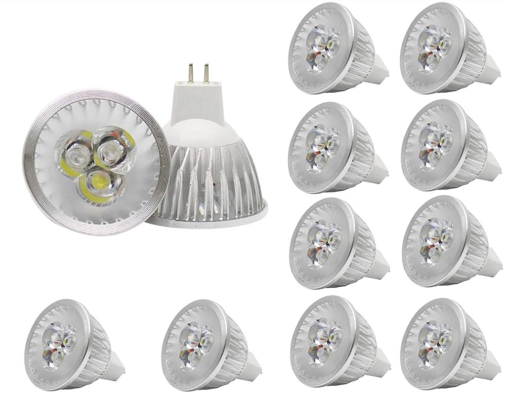 MR16 LED Bulbs 3W Cool White GU5.3 12V Spotlight for Landscape Recessed Track Lighting, 20W Halogen Equivalent, Pack of 10
