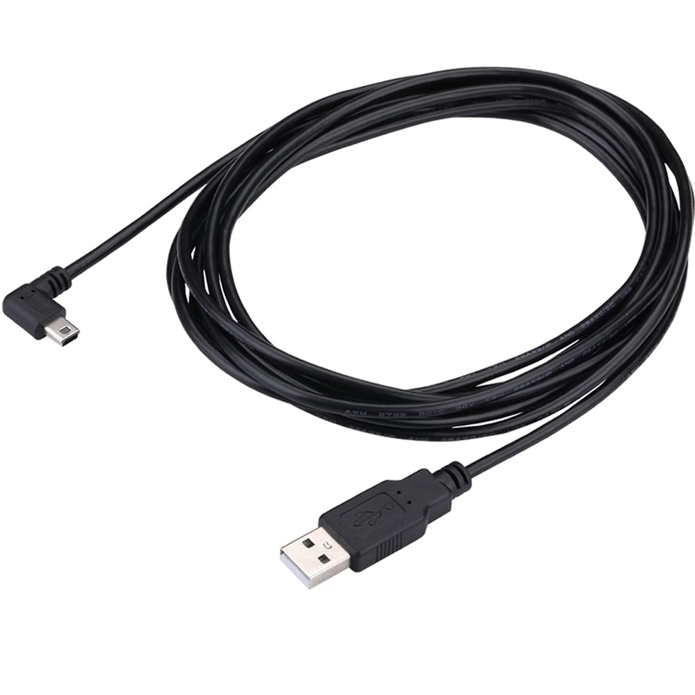 LARRITS Mini-USB Power Cable for Dash Cam & GPS - Charging-Only (No Data Transfer), Right-Angle Mini-B to USB-A, 5M Extra-Long Car DVR Power Cord