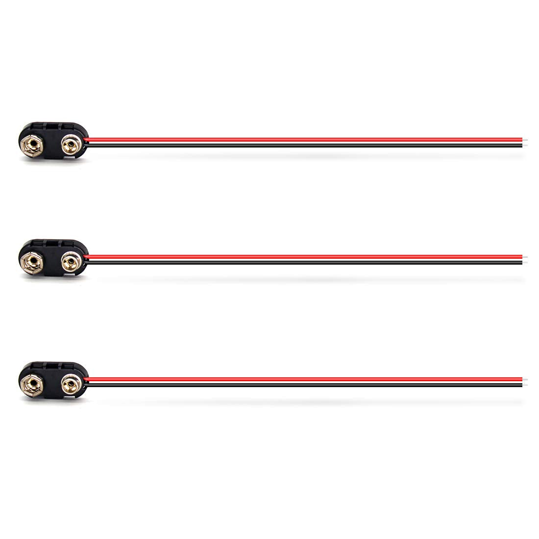 10 PACK 9V I-Type Faux Leather Long Cable Housing Connection Battery Clip Connector Wire Leads Plastic Housing and Black Red Wires Leads with 15cm