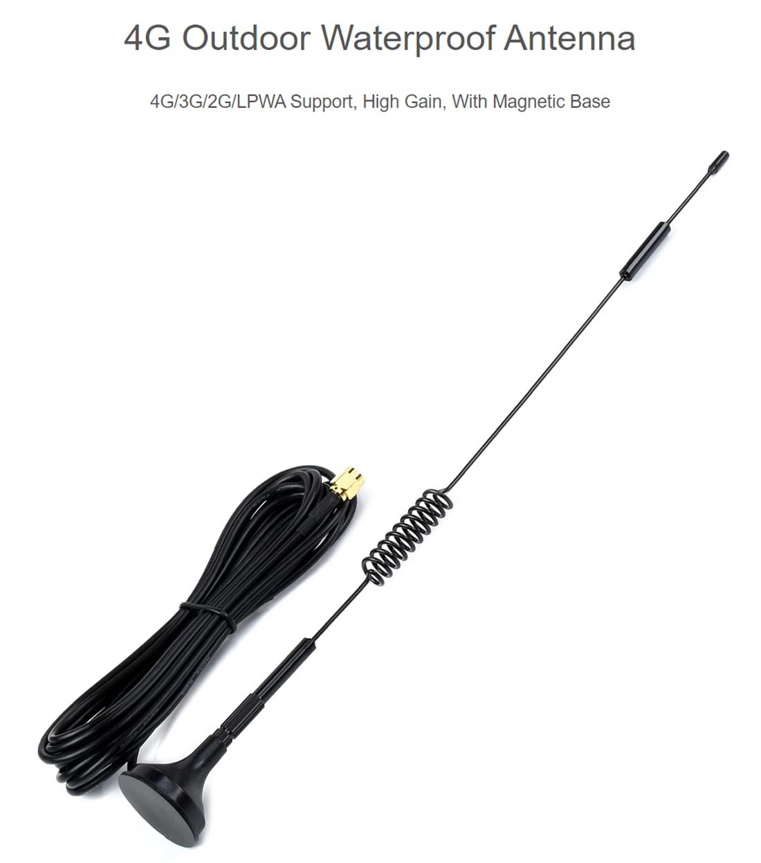 Waveshare 4G High Gain SMA Antenna for Outdoor Condition Supports 4G/3G/2G/LPWA Waterproof and Magnetic Base