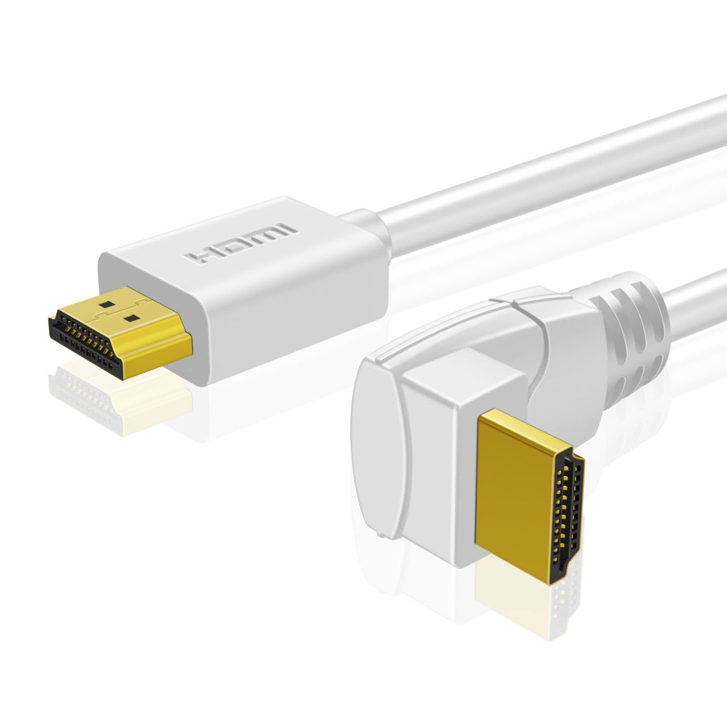 TNP 4K HDMI Cable Right Angle 90 Degree (15 FT) - White High Speed 18GBPs HDMI Wire Cord Support 4K 60Hz 2K 2160p 1440p 1080p 3D ARC/eARC Ethernet