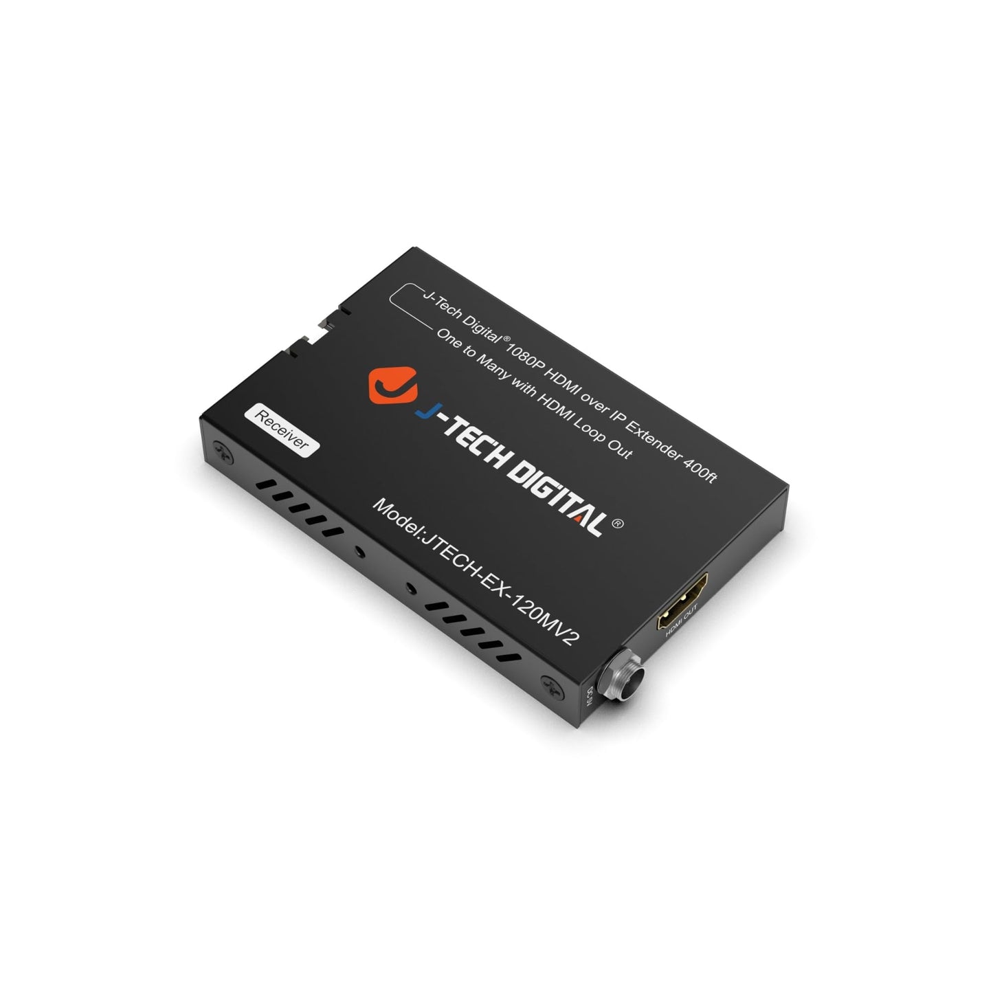 J-Tech Digital HDMI Extender Over Single Cat5e/6/7 1080P 60Hz Up to 400ft, Supports AV Over IP HDMI Extender Loop Out IR Control - Receiver Only