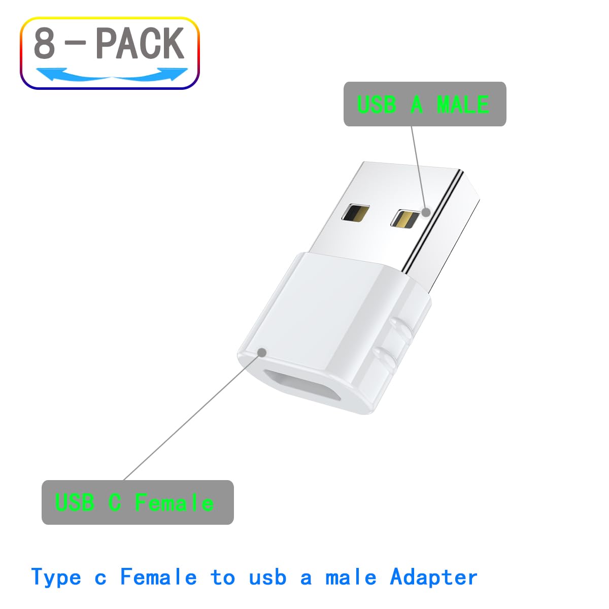 ZJKJHJY USB C Female to USB Male Adapter 8-Pack Type C to USB A Converter(White)