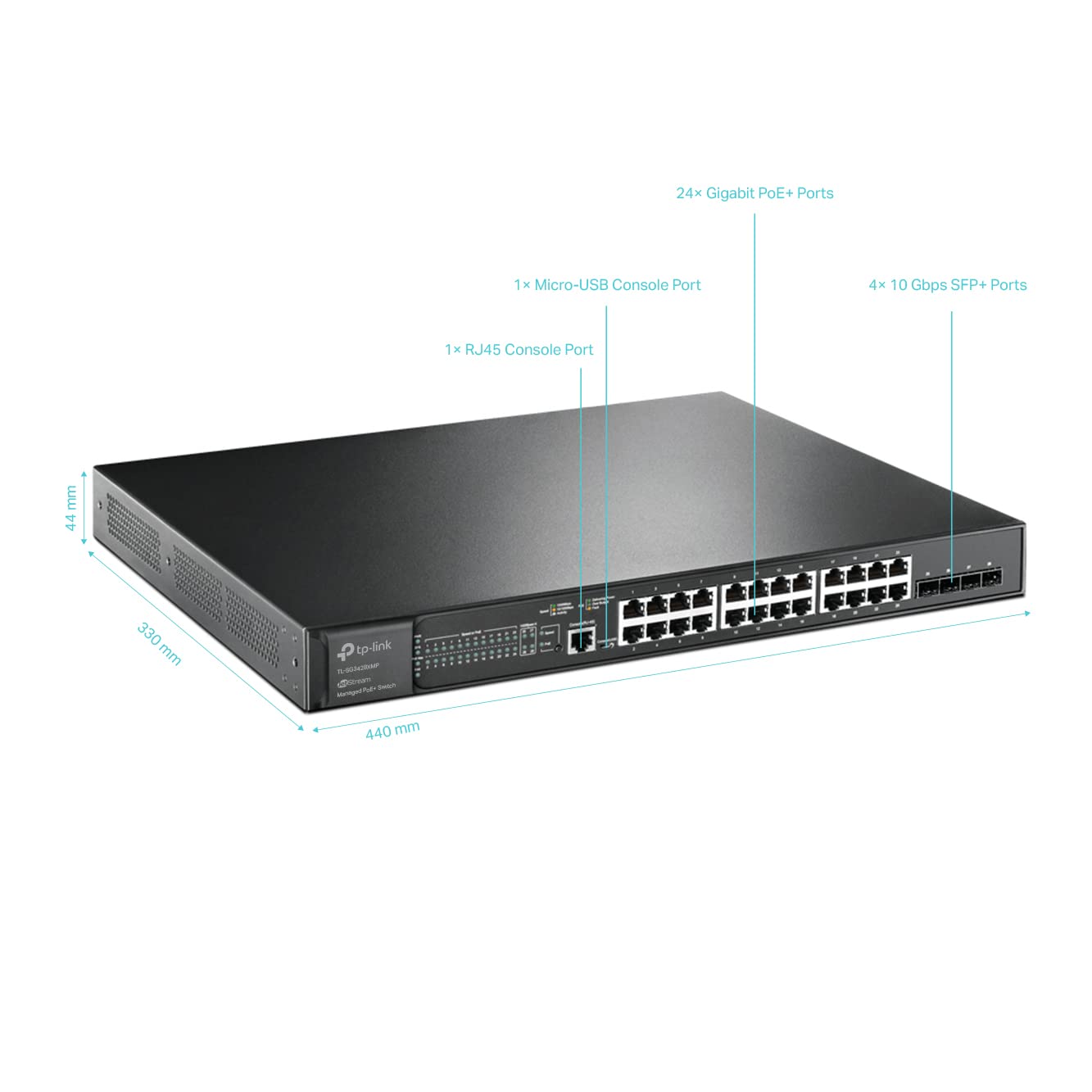 TP-Link Omada SG3428XMP | Jetstream 24 Port Gigabit Smart Managed L2+ PoE Switch | 24 PoE+ Port @384W, 4 * 10GE SFP+ Slots | Support Omada SDN | IPv6