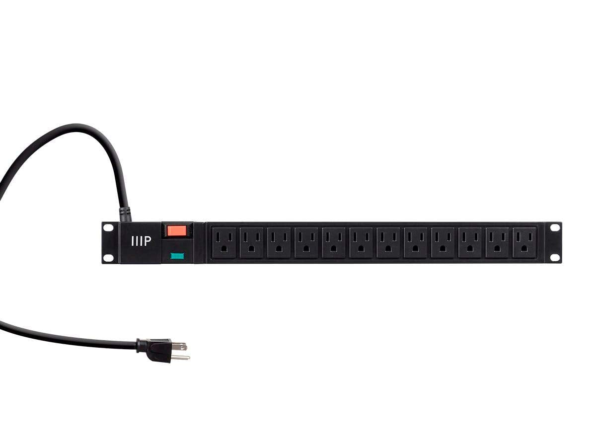 Monoprice 12 Outlet 1U Rackmount Power Distribution Unit - NEMA 5-15R, Surge-Protected Sockets, 1050 Joules, 6 Feet Cord
