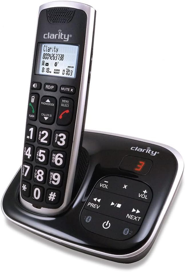 Clarity Amplified Cordless Phone, Bluetooth Pairing for Most Wireless Headsets & Hearing Aids, Easy-to-Read Caller ID, Adjustable Tone Control