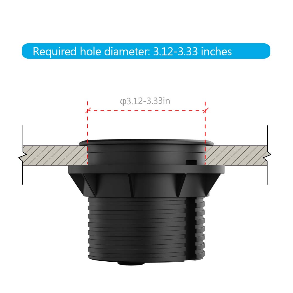 Desktop Power Grommet JSVER Mini Desktop Power Strip Hide Recessed Power Grommet Socket with 2 AC Outlets and 2 USB Charging Ports,Cable for a 3-1/8