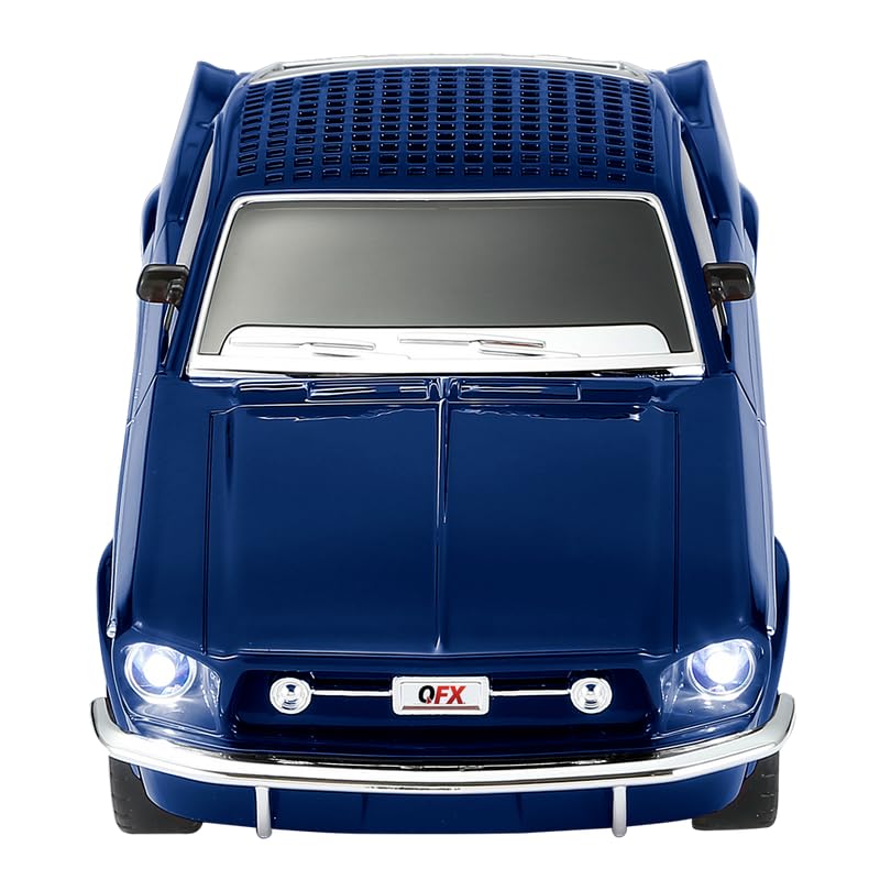 QFX Bluetooth 1965 Retro Car Replica Speaker, 3-inch Speakers, Hands Free Link, Built-in Microphone, FM Radio and LED Party Lights, Blue - BT-1965-BLU