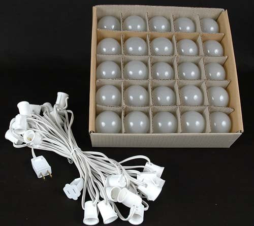 G50 Patio String Lights with 25 Frosted White Globe Bulbs - Wedding Outdoor String Lights - Market Bistro Café Hanging String Lights - Patio Garden