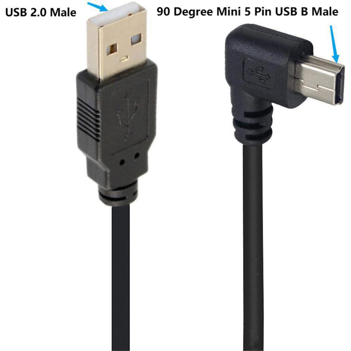 SHANFEILU 90 Degree Mini USB Cable Angle Mini 5pin USB B Male to USB 2.0 Male Data Sync Charging Extension Cable for GPS Dash Cam Black Left Angle