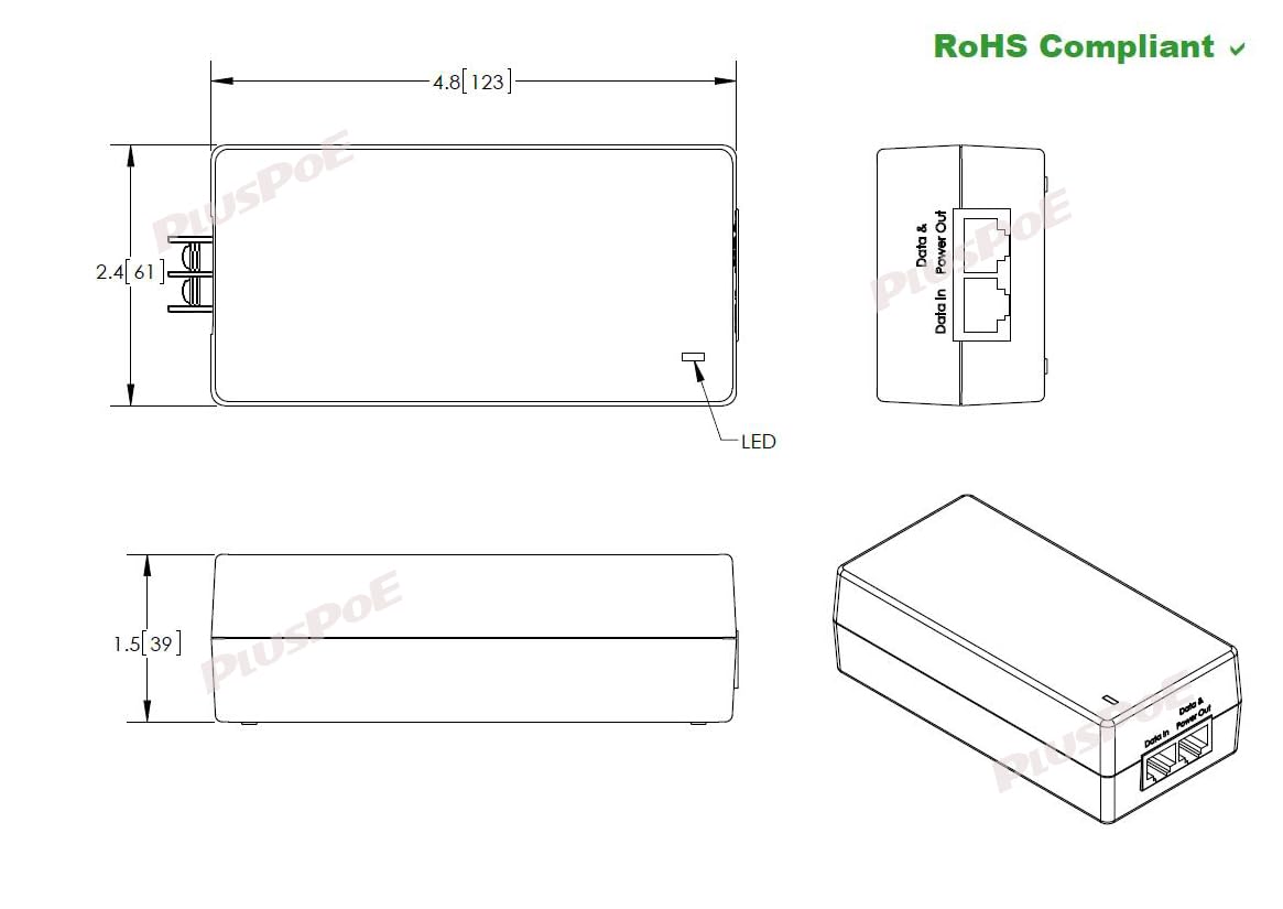 Gigabit DC PoE+ Injector | 12V 24V (12-36V) DC Input | 50V 30W DC PoE+ Out | DC to DC Converter IEEE802.3 af/at Solar PoE Injector Adapter