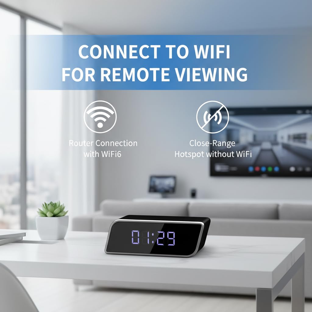 Unohoe Smart Clock Camera Multi-Functional 4K UHD Cameras with Night Vision, Support Local Storage, App Remote View, 2600mAh Battery, WiFi&AP Model