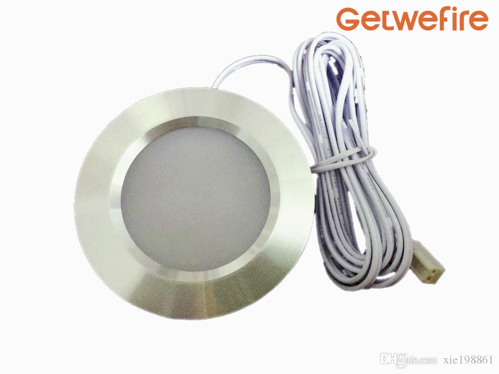 Getwefire Dimmable 2pcs/Lots recessed installtion 3w DC 12v led Puck/Under Cabinet Light. led Spotlight, Pure White or Warm White with 1pcs Connection