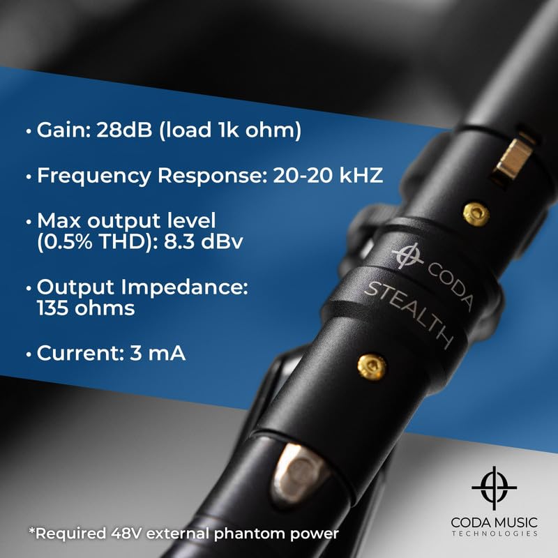 Coda MB-Stealth in-Line Microphone Preamp Mic Gain Booster for Dynamic and Ribbon Mics - 48V Phantom Power Mic Preamp with 28 db Clean Gain, Ultra Low
