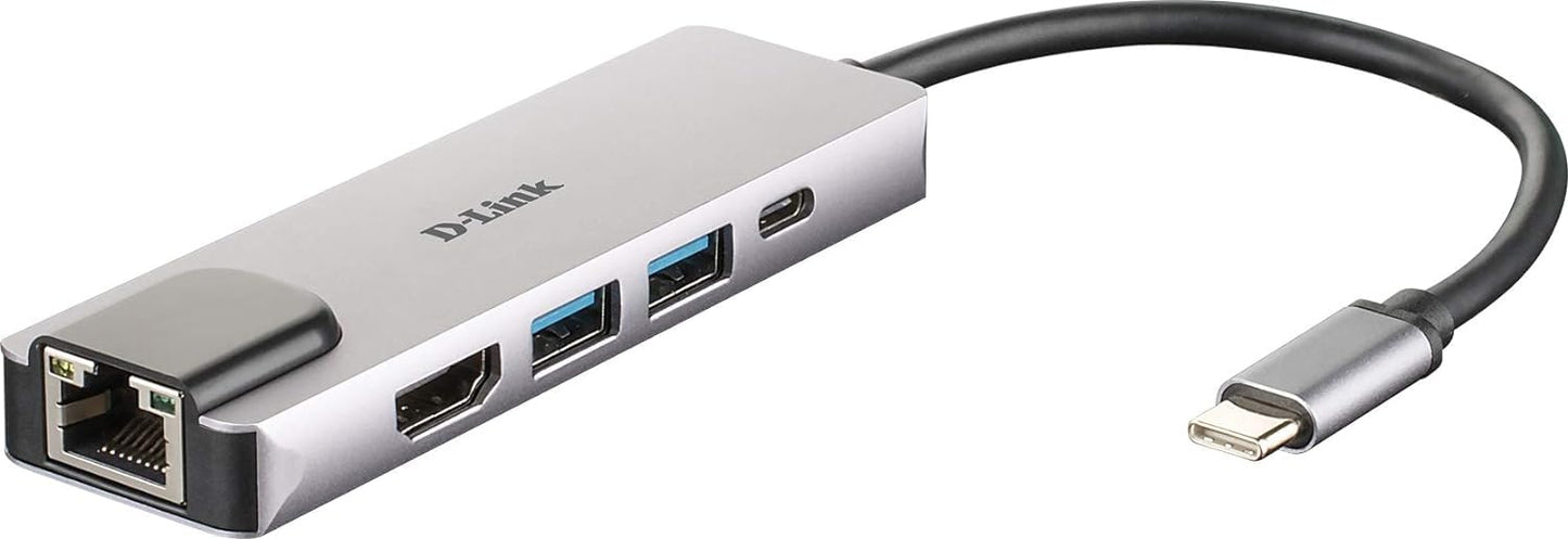 D-Link DUB-M520 5-in-1 USB-C Hub with Power Delivery, HDMI 1.4, Gigabit Ethernet RJ-45 and 2 USB 3.0 Ports for MacBook Pro 2016 or Later, MacBook Air
