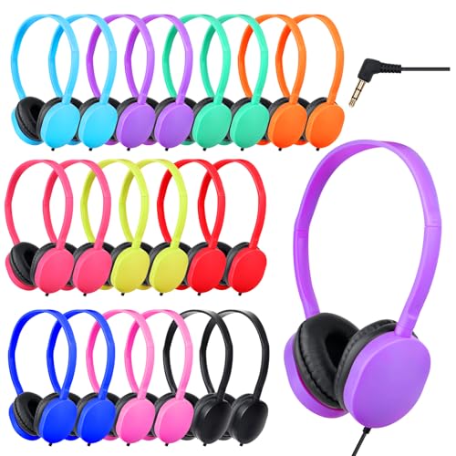 TJZXGUI Bulk Classroom Headphones for Students School 20 Pack Wholesale Headphones Class Set with 3.5mm Jack for Chromebook Laptop PC Computer (10