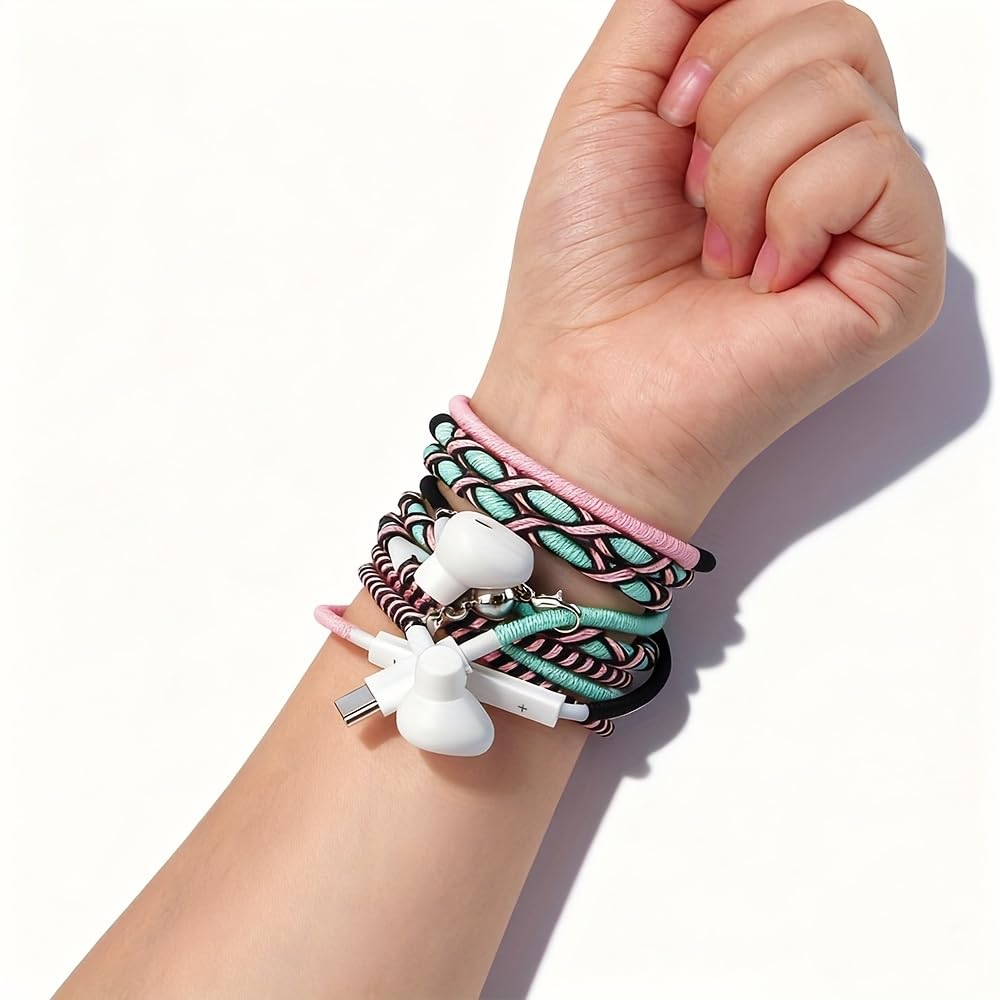 URIZONS Wired Earbuds USB-C with Microphone Bracelet Design Tangle-Free Necklace & Braided Colorful Cord Headphones, Magnetic Lock | Compatible