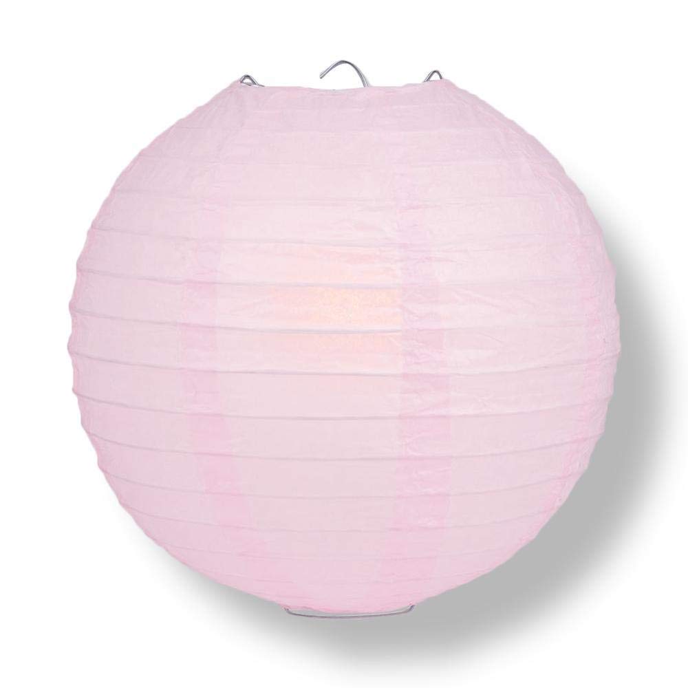 Quasimoon PaperLanternStore Decorative Paper Lantern - (Single, 24-Inch, Pink, Even Ribbing) Round Paper Lantern - Ideal Wedding and Party Decor or