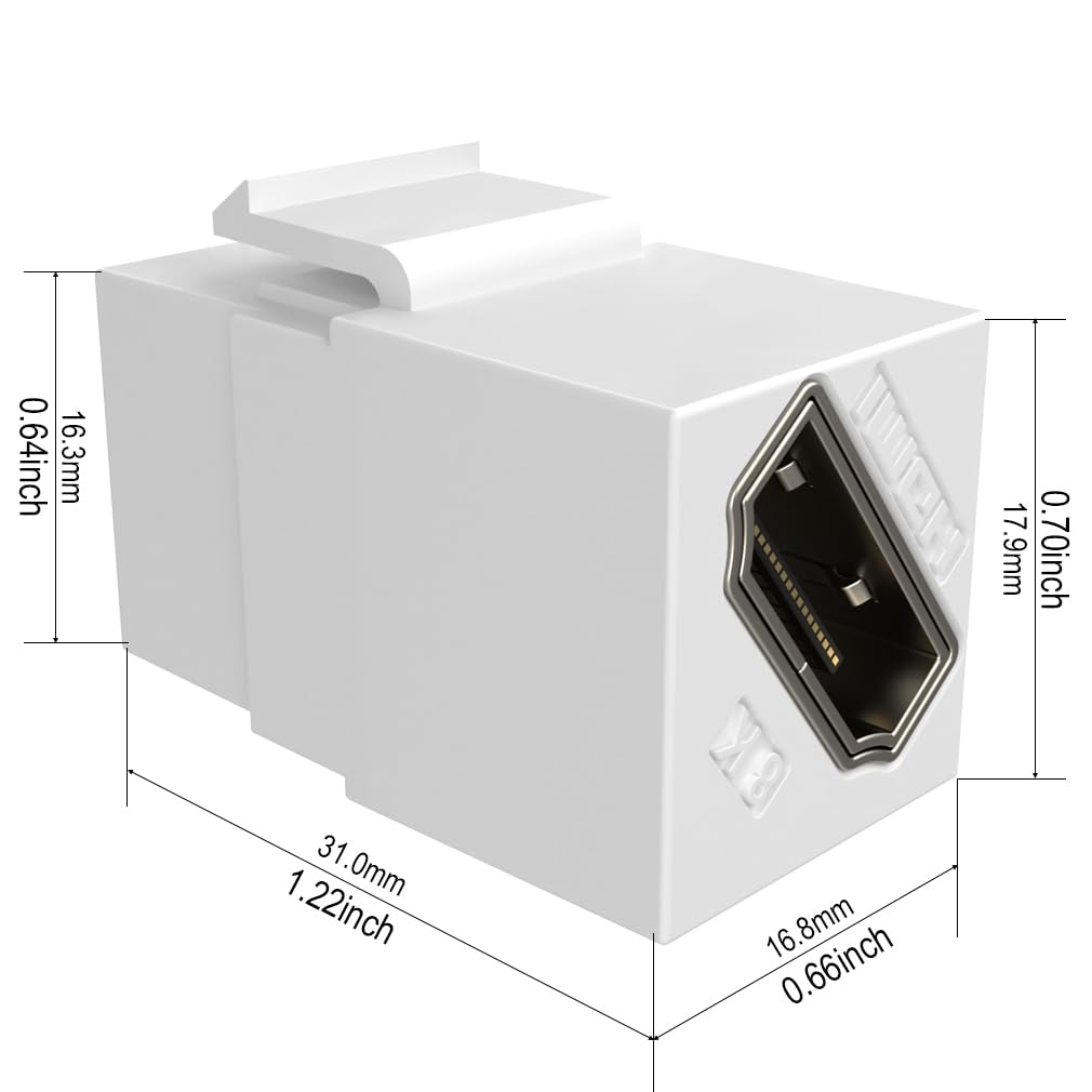 YOEMELY HDMI Keystone 8K, White HDMI Keystone Coupler for HDMI 2.1a Cable Pass Through, Including 8K 60Hz or 4K 120Hz Resolution and up to 48G