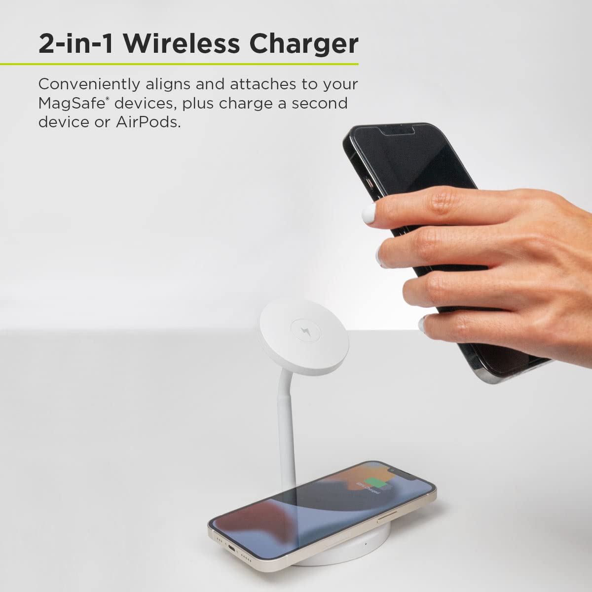 PureGear Duo Magnetic 2-in-1 Wireless Charging Stand, Qi2 Certified 20W 2-in-1 Charging Station, Desk Accessory, Fast Wireless Charging, for iPhone