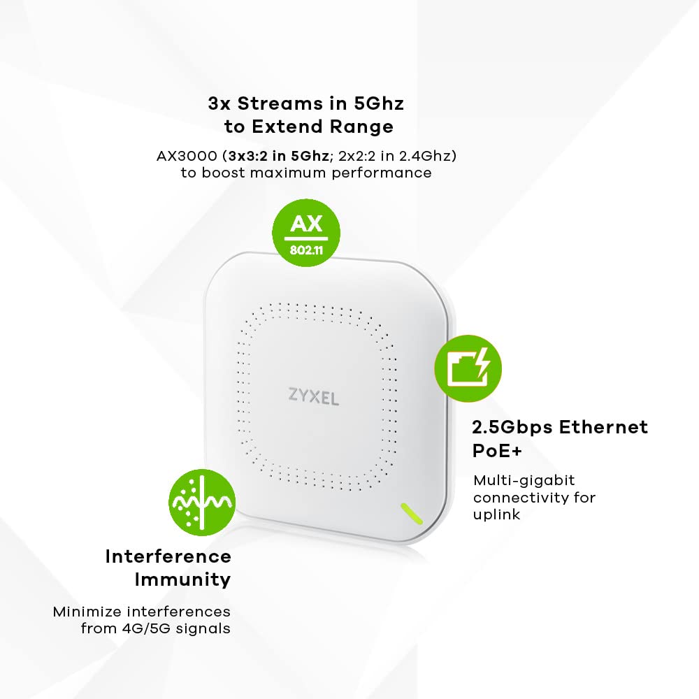 Zyxel WiFi 6 AX3000 Wireless Access Point | 2.5GbE | Mesh, MU-MIMO | WPA3-PSK Security | Cloud, App or Direct Management | PoE+ or AC Powered, Adapter