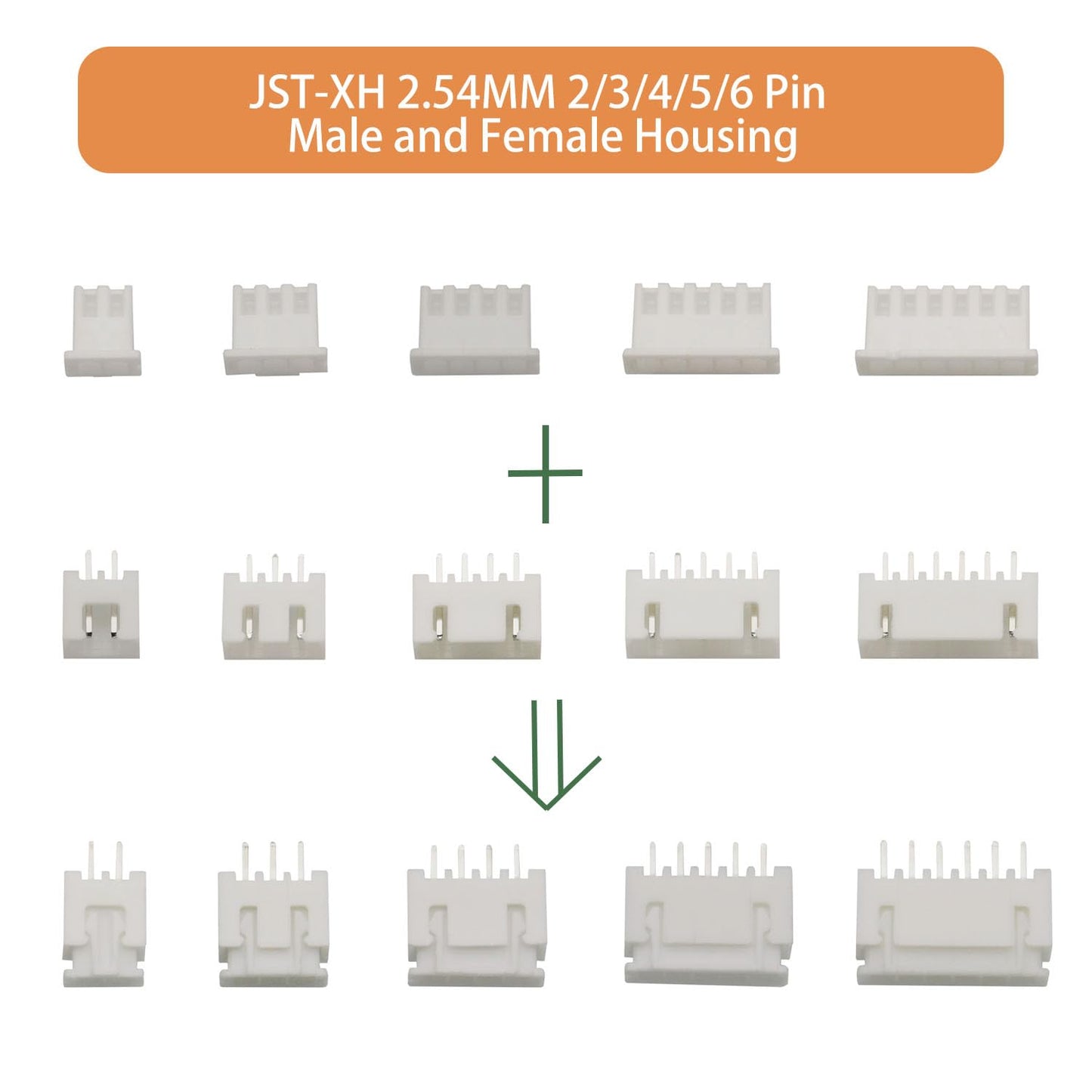 Didamx 560Pcs 2.54mm JST-XHP 2/3/4/5/6 Pin housing and Male/Female Pin Head Connector Adapter Plug Set