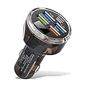 Alanph 5 Multi Port USB C Car Phone Charger Adapter, 65W Super Fast Charging Car Cigarette Lighter USB Charge with Voltage Display for iPhone 16 15 14