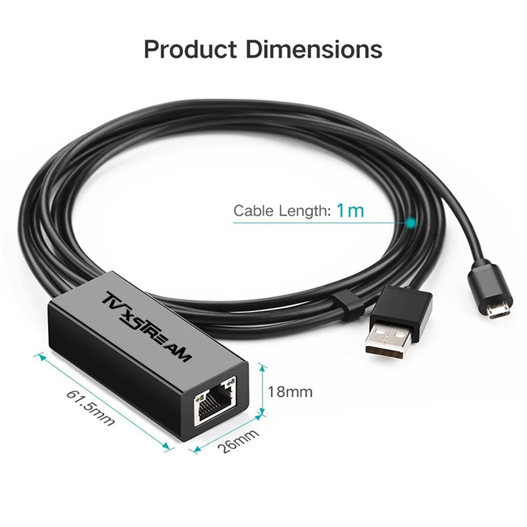 USB Ethernet Adapter (Grey) for Firesticks (Gen 2 and 4K Versions) Chromecast with Micro not Type C Connection, USB to RJ45 Ethernet Adapter USB Power