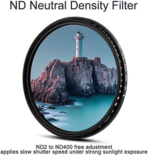52mm Lens Filter Accessories Kit:UV CPL Adjustable ND Filter(ND2-ND400),Macro Close up Filter Set(+1,+2,+4,+10),Lens Hood,3 in 1 Grey Card for Canon