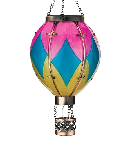 Regal Art & Gift Hot Air Balloon Solar Lantern - Hanging Solar-Powered LED Lights, Waterproof Portable Decorative Outdoor Lamp Made of Metal & Glass
