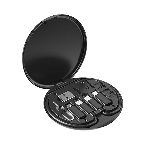 ZALUJMUS Multifunctional Data Cable Storage Box Adaptor for USB-C and Micro-USB Devices Universal Data Transfer Cable (Black)
