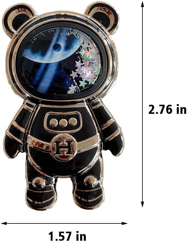 Black Cute Phone Stand Holder,Cell Phone Hidden Kickstand for Desk,Astronaut Phone Holder,Adjustable Tablet Phone Ring Stand with 3D Moving Star