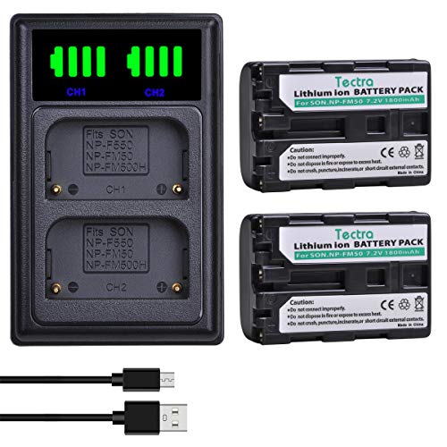 Tectra 2X NP-FM50 NPFM50 Batteries + LED USB Dual Charger for Sony NP-FM30 NP-FM51 NP-QM50 NP-QM51 NP-FM55H Battery and Sony HDR-HC1, DCR-TRV280